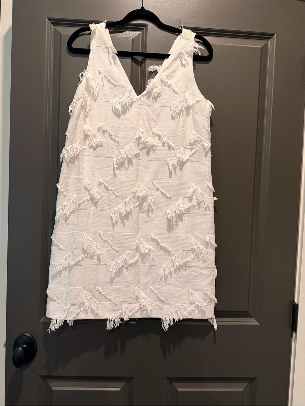 Maeve White Fringe V-Neck Mini Dress